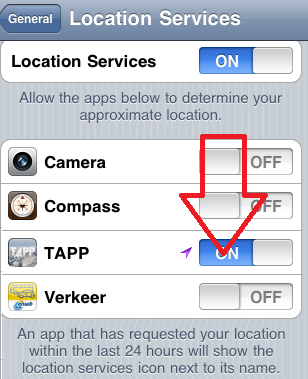 Turn 'ON' the switch for TAPP