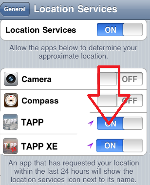Turn 'ON' the switch for TAPP XE